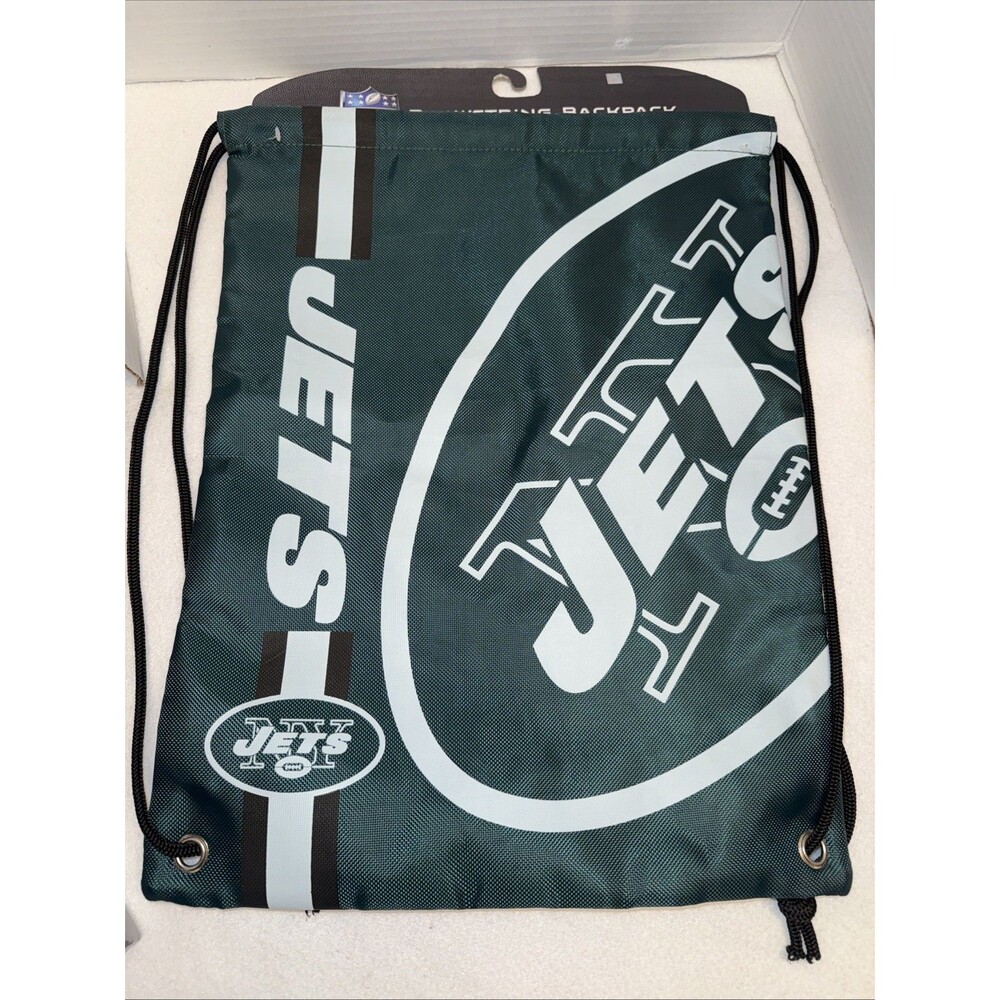 New York NY JETS Drawstring Backpack Tote BAG NEW Green & White with Logo New